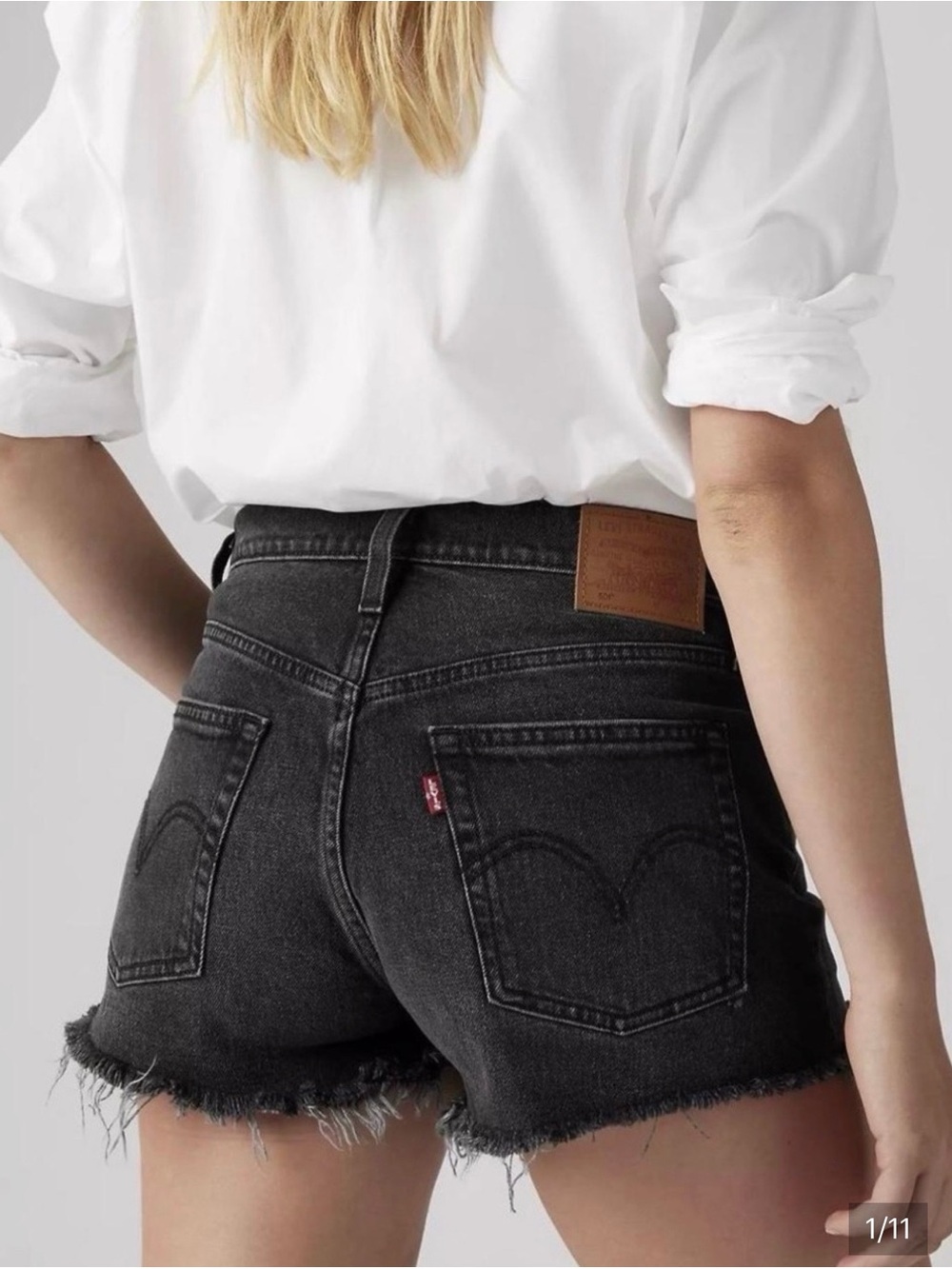 Levi Black Distressed High-Rise Denim Shorts